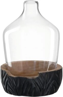 Leonardo Vase Mit Holzsockel CASOLARE 33 Cm Schwarz