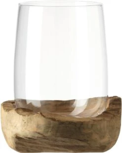 Leonardo Windlicht TERRA 27 Cm Sockel Mit Teakholz