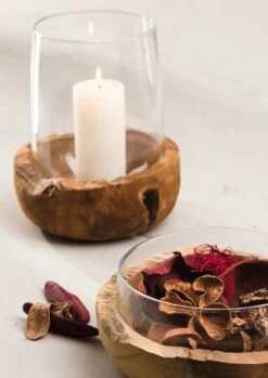 Leonardo Windlicht TERRA 27 Cm Sockel Mit Teakholz -Küchenbedarf Laden 210 TERRA Schale 084411 WL 084409 H