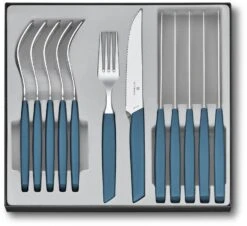 Victorinox Swiss Modern Besteck-Set Mit Steakmessern, 12-teilig, Kornblumen-blau